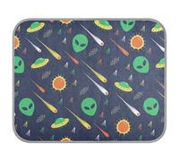 Poeticcity Soft Cooling Dog Mat, Ice Silk Pet Crate Pad with 3D Mesh, Washable Mattress Cushion Anti Slip Kennel 23.6x38.6 in Green Alien, Comet, Star, Sun, Wars on Dark