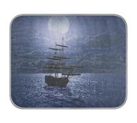 Poeticcity Soft Cooling Dog Mat, Ice Silk Pet Crate Pad with 3D Mesh, Washable Mattress Cushion Anti Slip Kennel 23.6x38.6 in Lonely Sailboat in the Sea Against Full Moon Cloud Dark Blue