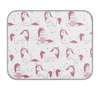 Poeticcity Soft Cooling Dog Mat, Ice Silk Pet Crate Pad with 3D Mesh, Washable Mattress Cushion Anti Slip Kennel 23.6x38.6 in Pink White Magical Unicorns with Yellow Stars Pink Heart on White