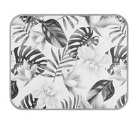 Poeticcity Soft Cooling Dog Mat, Ice Silk Pet Crate Pad with 3D Mesh, Washable Mattress Cushion Anti Slip Kennel 22x27.6 in Seamless Black Tropical Pam Tree Leaves White Flowers on White