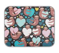 Poeticcity Soft Cooling Dog Mat, Ice Silk Pet Crate Pad with 3D Mesh, Washable Mattress Cushion Anti Slip Kennel 23.6x38.6 in Brown Three-toed Sloth Holding Hearts on Black Valentine's Day