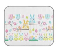 Poeticcity Soft Cooling Dog Mat, Ice Silk Pet Crate Pad with 3D Mesh, Washable Mattress Cushion Anti Slip Kennel 23.6x38.6 in Easter Owl Cartoon Style Flowers Eggs Seamless on White