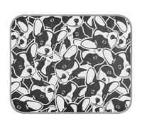 Poeticcity Soft Cooling Dog Mat, Ice Silk Pet Crate Pad with 3D Mesh, Washable Mattress Cushion Anti Slip Kennel 23.6x38.6 in Seamless Black White Doodle Dog Head French Bulldog Puppy Face