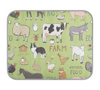 Poeticcity Soft Cooling Dog Mat, Ice Silk Pet Crate Pad with 3D Mesh, Washable Mattress Cushion Anti Slip Kennel 23.6x38.6 in Farm Rooster Milk Cow Donkey Pig Sheep Cat Dog Rabbit on Green