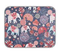 Poeticcity Soft Cooling Dog Mat, Ice Silk Pet Crate Pad with 3D Mesh, Washable Mattress Cushion Anti Slip Kennel 23.6x38.6 in Enamored Elephants Red Elephant Circles Flowers on Dark Blue