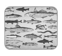 Poeticcity Soft Cooling Dog Mat, Ice Silk Pet Crate Pad with 3D Mesh, Washable Mattress Cushion Anti Slip Kennel 23.6x38.6 in Retro Underwater Marine Fish Drawings Set Icons Vintage Style