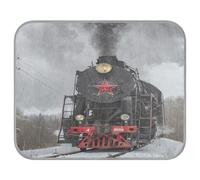 Poeticcity Soft Cooling Dog Mat, Ice Silk Pet Crate Pad with 3D Mesh, Washable Mattress Cushion Anti Slip Kennel 23.6x38.6 in Steam Train in winter with Snow, on the Track Route with Smoke