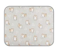 Poeticcity Soft Cooling Dog Mat, Ice Silk Pet Crate Pad with 3D Mesh, Washable Mattress Cushion Anti Slip Kennel 22x27.6 in Seamless Cute Cartoon Shiba Inu Dogs Geometric Triangles