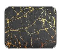 Poeticcity Soft Cooling Dog Mat, Ice Silk Pet Crate Pad with 3D Mesh, Washable Mattress Cushion Anti Slip Kennel 23.6x38.6 in Black Marble with Golden Veins Luxury Abstract Texture Rip Style