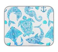 Poeticcity Soft Cooling Dog Mat, Ice Silk Pet Crate Pad with 3D Mesh, Washable Mattress Cushion Anti Slip Kennel 22x27.6 in Turquoise Marine Animals, Sea Turtle, Dolphin, Sea Horse on White