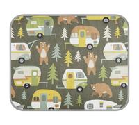 Poeticcity Soft Cooling Dog Mat, Ice Silk Pet Crate Pad with 3D Mesh, Washable Mattress Cushion Anti Slip Kennel 22x27.6 in Camping Cars Hamper Bears Forest Trees on Dark Green