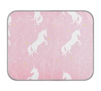 Poeticcity Soft Cooling Dog Mat, Ice Silk Pet Crate Pad with 3D Mesh, Washable Mattress Cushion Anti Slip Kennel 22x27.6 in White Cartoon Unicorn with Stars and Cloud and Hearts on Pink