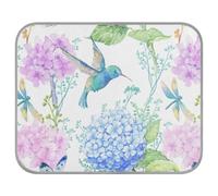 Poeticcity Soft Cooling Dog Mat, Ice Silk Pet Crate Pad with 3D Mesh, Washable Mattress Cushion Anti Slip Kennel 23.6x38.6 in Blue Purple Hydrangea Flowers, Hummingbird Bird Green Leaves