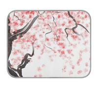 Poeticcity Soft Cooling Dog Mat, Ice Silk Pet Crate Pad with 3D Mesh, Washable Mattress Cushion Anti Slip Kennel 23.6x38.6 in Red Pink Japanese Cherry Blossom Flowers Black Trunk on White