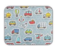 Poeticcity Soft Cooling Dog Mat, Ice Silk Pet Crate Pad with 3D Mesh, Washable Mattress Cushion Anti Slip Kennel 22x27.6 in Cute Cartoon Hand Drawn Transport Bus Airplane Rocket Boat