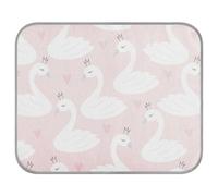 Poeticcity Soft Cooling Dog Mat, Ice Silk Pet Crate Pad with 3D Mesh, Washable Mattress Cushion Anti Slip Kennel 23.6x38.6 in Seamless White Swan Princess with Crowns on Pink Pattern