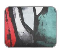 Poeticcity Soft Cooling Dog Mat, Ice Silk Pet Crate Pad with 3D Mesh, Washable Mattress Cushion Anti Slip Kennel 22x27.6 in Retro Abstract Paint Red Black White Green Pattern