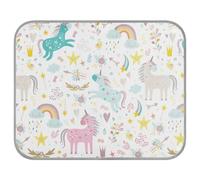 Poeticcity Soft Cooling Dog Mat, Ice Silk Pet Crate Pad with 3D Mesh, Washable Mattress Cushion Anti Slip Kennel 23.6x38.6 in Seamless Colorful Unicorns Flowers Rainbow Rain Drops Stars