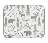 Poeticcity Soft Cooling Dog Mat, Ice Silk Pet Crate Pad with 3D Mesh, Washable Mattress Cushion Anti Slip Kennel 23.6x38.6 in Forest Moose Bear Mountain Trees Wild Nature Retro Grey Style