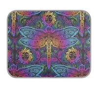 Poeticcity Soft Cooling Dog Mat, Ice Silk Pet Crate Pad with 3D Mesh, Washable Mattress Cushion Anti Slip Kennel 22x27.6 in Mandala Dragonfly Sun Flower Blue Pink Gradient on Black
