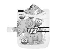 Poeticcity Soft Pet Towel Coat for Dogs Cats, Bath Robe Absorbent Bathrobewith Hood Adjustable Collar & Belly Strap, M Cute Cartoon Elephant and Five Owls on a Flowers Background Style