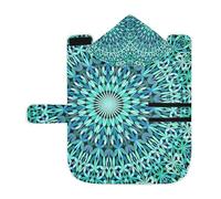 Poeticcity Soft Pet Towel Coat for Dogs Cats, Bath Robe Absorbent Bathrobewith Hood Adjustable Collar & Belly Strap, M Turquoise Kaleidoscope Mandala Floral Flower Tribal Ethnic Motifs