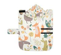 Poeticcity Soft Pet Towel Coat for Dogs Cats, Bath Robe Absorbent Bathrobewith Hood Adjustable Collar & Belly Strap, M Autumn Forest with Bear Hare Squirrel Elk Owl Foxes Flowers
