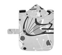 Poeticcity Soft Pet Towel Coat for Dogs Cats, Bath Robe Absorbent Bathrobewith Hood Adjustable Collar & Belly Strap, M Vintage Atomic Retro mid Century 1950 Black Grey Style