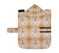 Poeticcity Soft Pet Towel Coat for Dogs Cats, Bath Robe Absorbent Bathrobewith Hood Adjustable Collar & Belly Strap, M Goat Skull, Dead Head Moth, Sacred Geometric Symbol on Retro