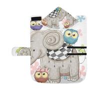 Poeticcity Soft Pet Towel Coat for Dogs Cats, Bath Robe Absorbent Bathrobewith Hood Adjustable Collar & Belly Strap, S Cute Cartoon Elephant and Five Owls on a Flowers Background