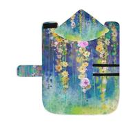 Poeticcity Soft Pet Towel Coat for Dogs Cats, Bath Robe Absorbent Bathrobewith Hood Adjustable Collar & Belly Strap, M Abstract Floral Watercolor White, Yellow Red Ivy Flowers on Blue