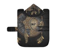Poeticcity Soft Pet Towel Coat for Dogs Cats, Bath Robe Absorbent Bathrobewith Hood Adjustable Collar & Belly Strap, M Chic Tattoo Golden Crescent Moon and Sun Mandala Astrology