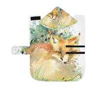 Poeticcity Soft Pet Towel Coat for Dogs Cats, Bath Robe Absorbent Bathrobewith Hood Adjustable Collar & Belly Strap, M Watercolor Forest Orange Fox on White