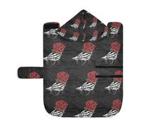 Poeticcity Soft Pet Towel Coat for Dogs Cats, Bath Robe Absorbent Bathrobewith Hood Adjustable Collar & Belly Strap, S Vintage White Human Hand Skull Bone Holding a Red Rose Style
