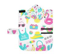 Poeticcity Soft Pet Towel Coat for Dogs Cats, Bath Robe Absorbent Bathrobewith Hood Adjustable Collar & Belly Strap, M Colorful Summer Fruits, Pineapple, Flamingos, Sunglasses Purple
