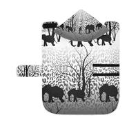 Poeticcity Soft Pet Towel Coat for Dogs Cats, Bath Robe Absorbent Bathrobewith Hood Adjustable Collar & Belly Strap, M Tiger Skin Black Elephant Forest Silhouettes Pattern