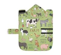 Poeticcity Soft Pet Towel Coat for Dogs Cats, Bath Robe Absorbent Bathrobewith Hood Adjustable Collar & Belly Strap, M Farm Rooster Milk Cow Donkey Pig Sheep Cat Dog Rabbit on Green