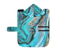 Poeticcity Soft Pet Towel Coat for Dogs Cats, Bath Robe Absorbent Bathrobewith Hood Adjustable Collar & Belly Strap, S Gold Turquoise Aquamarine Art Ocean, Sea, River Marbling Marble