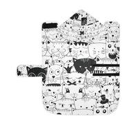 Poeticcity Soft Pet Towel Coat for Dogs Cats, Bath Robe Absorbent Bathrobewith Hood Adjustable Collar & Belly Strap, M Seamless Doodle Cats Head Different Animal Faces Black White
