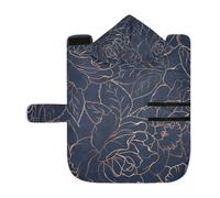 Poeticcity Soft Pet Towel Coat for Dogs Cats, Bath Robe Absorbent Bathrobewith Hood Adjustable Collar & Belly Strap, S Shiny Outline Rose Peony Flowers Leaves on Dark Navy Blue