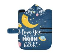 Poeticcity Soft Pet Towel Coat for Dogs Cats, Bath Robe Absorbent Bathrobewith Hood Adjustable Collar & Belly Strap, M Quotes I Love You to The Moon and Back Stars, Space Planets