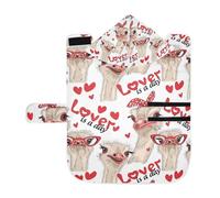 Poeticcity Soft Pet Towel Coat for Dogs Cats, Bath Robe Absorbent Bathrobewith Hood Adjustable Collar & Belly Strap, S Seamless Ostriches with Red Glasses Hairpins Lover is a Day