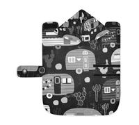 Poeticcity Soft Pet Towel Coat for Dogs Cats, Bath Robe Absorbent Bathrobewith Hood Adjustable Collar & Belly Strap, M Retro Black White Camping Cars Hamper Van Bears Forest Trees