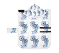 Poeticcity Soft Pet Towel Coat for Dogs Cats, Bath Robe Absorbent Bathrobewith Hood Adjustable Collar & Belly Strap, S Jelly Fish Ethnic Style Turquoise Black Colorful Style