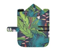 Poeticcity Soft Pet Towel Coat for Dogs Cats, Bath Robe Absorbent Bathrobewith Hood Adjustable Collar & Belly Strap, S Tropical Jungle Palm Tree Leaves with Flowers on Dark Blue