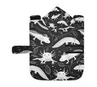 Poeticcity Soft Pet Towel Coat for Dogs Cats, Bath Robe Absorbent Bathrobewith Hood Adjustable Collar & Belly Strap, S Seamless White Swimming Axolotls, Algae Leaves on Dark