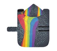 Poeticcity Soft Pet Towel Coat for Dogs Cats, Bath Robe Absorbent Bathrobewith Hood Adjustable Collar & Belly Strap, M Rainbow Colored Hand with a Fist Raised up with Rays on Dark Blue