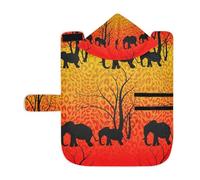 Poeticcity Soft Pet Towel Coat for Dogs Cats, Bath Robe Absorbent Bathrobewith Hood Adjustable Collar & Belly Strap, M Batik Tiger Skin Black Elephant Forest Silhouettes Yellow Red