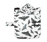 Poeticcity Soft Pet Towel Coat for Dogs Cats, Bath Robe Absorbent Bathrobewith Hood Adjustable Collar & Belly Strap, M Seamless Black Grey Bats on White