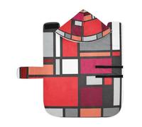 Poeticcity Soft Pet Towel Coat for Dogs Cats, Bath Robe Absorbent Bathrobewith Hood Adjustable Collar & Belly Strap, M Red Black White Geometric Memphis, Checker